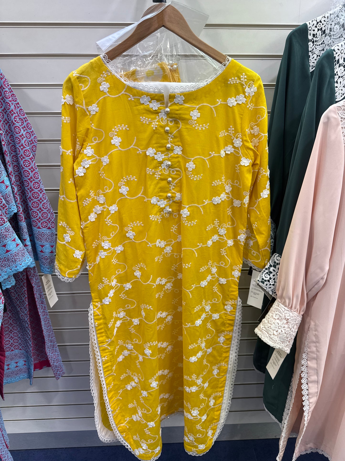 Women Yellow 3 Pcs Suit White Emb