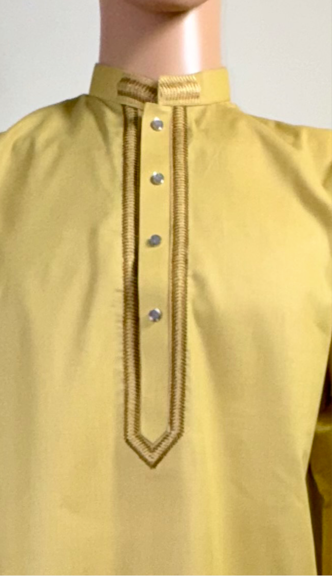 Men Cotton Embroided Kurta Pajama Khakhi