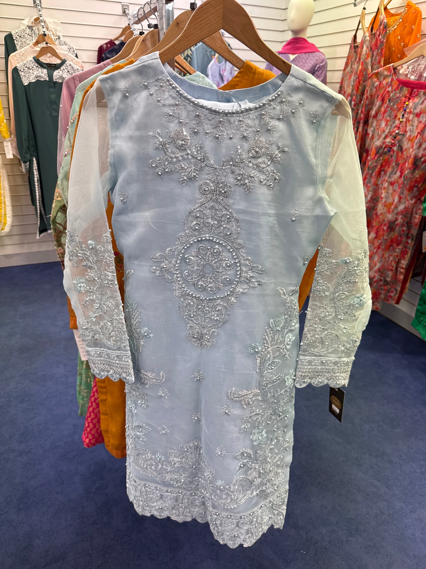 Light Blue 3 Pcs Suit Embroidered