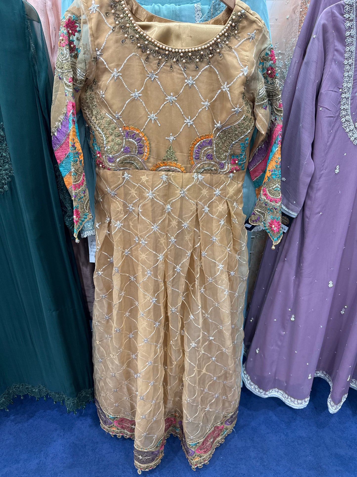 2Pcs Embroidery Suit Beige Small