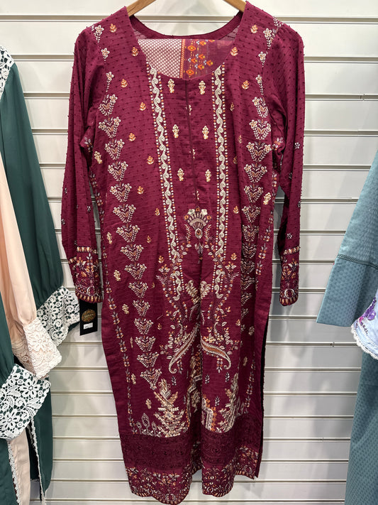 3 Pcs Emb Suit Red Maroon Large