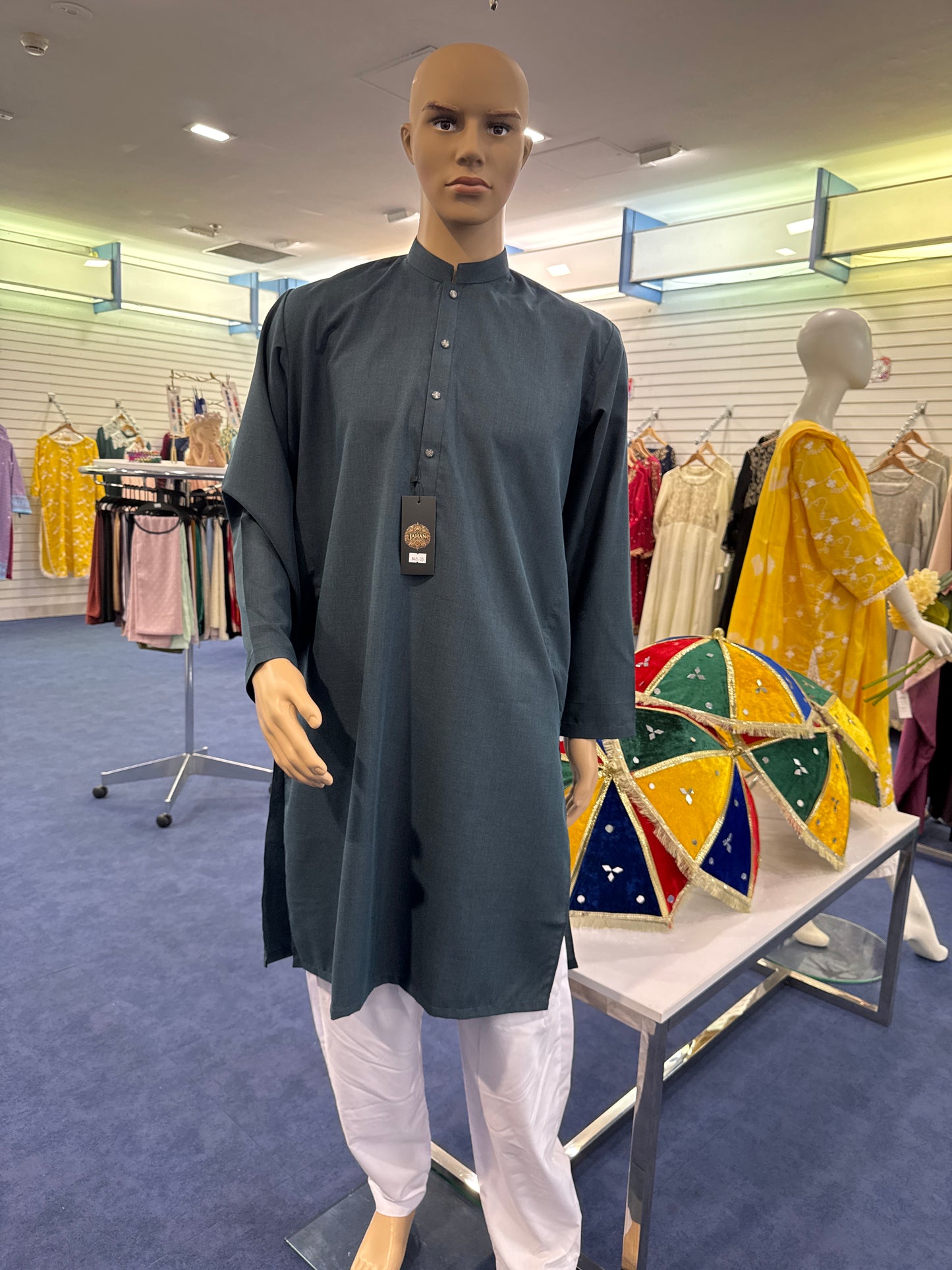 Mens Kurta Blue Sherwani Colar