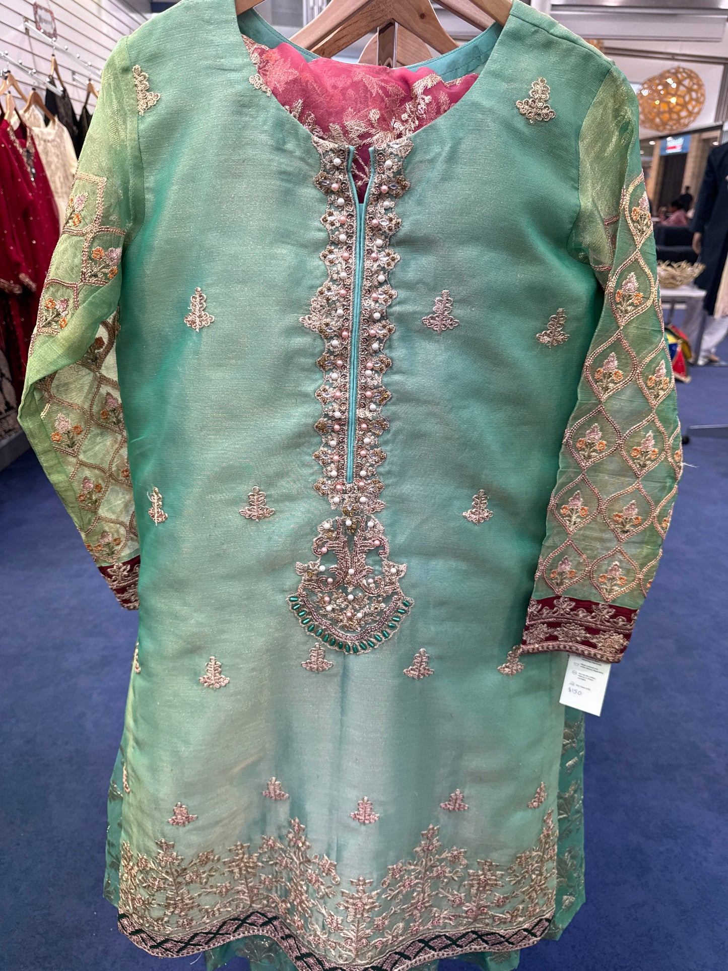 Green 3 Pcs Suit Embroidery