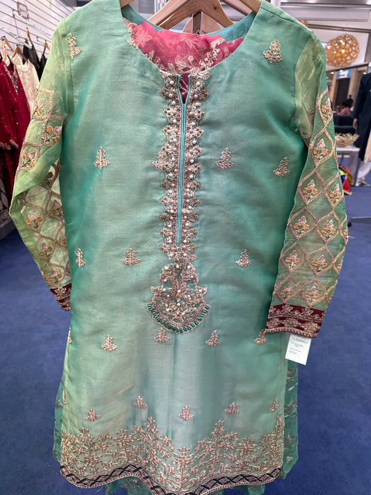 Green 3 Pcs Suit Embroidery