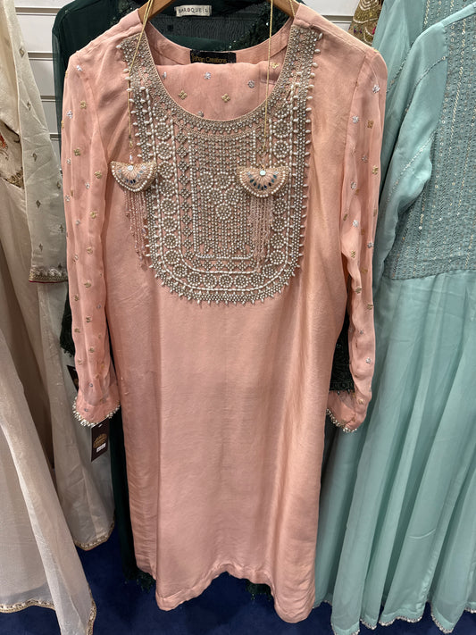 Peach 3 Pcs Emb Suit Large