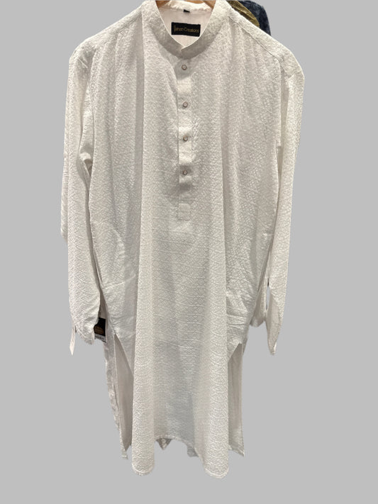 Mens Chikankari Kurta Pajama White