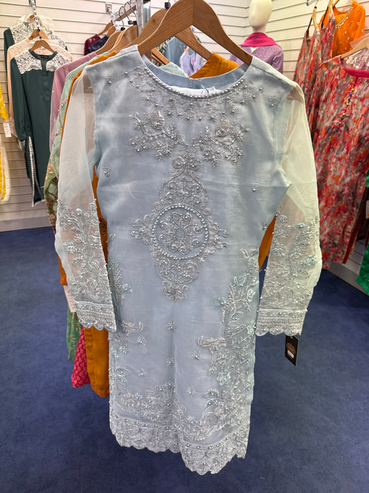 Light Blue 3 Pcs Suit Embroidered