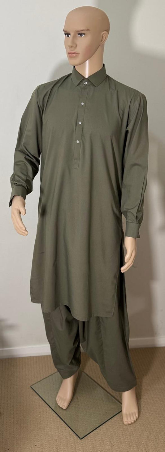 Men Olive Kameez Shalwar
