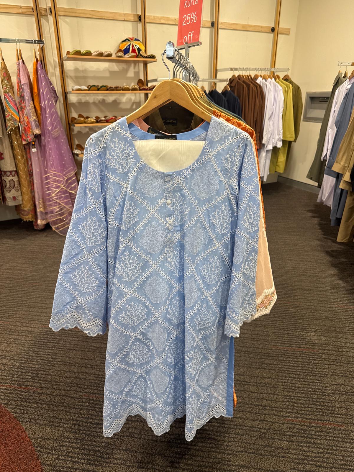 3 Pieces Chikankari Kurta Blue